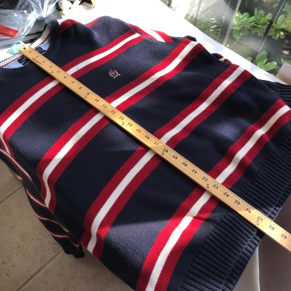 Vtg Tommy Hilfiger Red White Blue Cardigan Sweater Mens Size XL X-Large Stripes - Picture 8 of 10